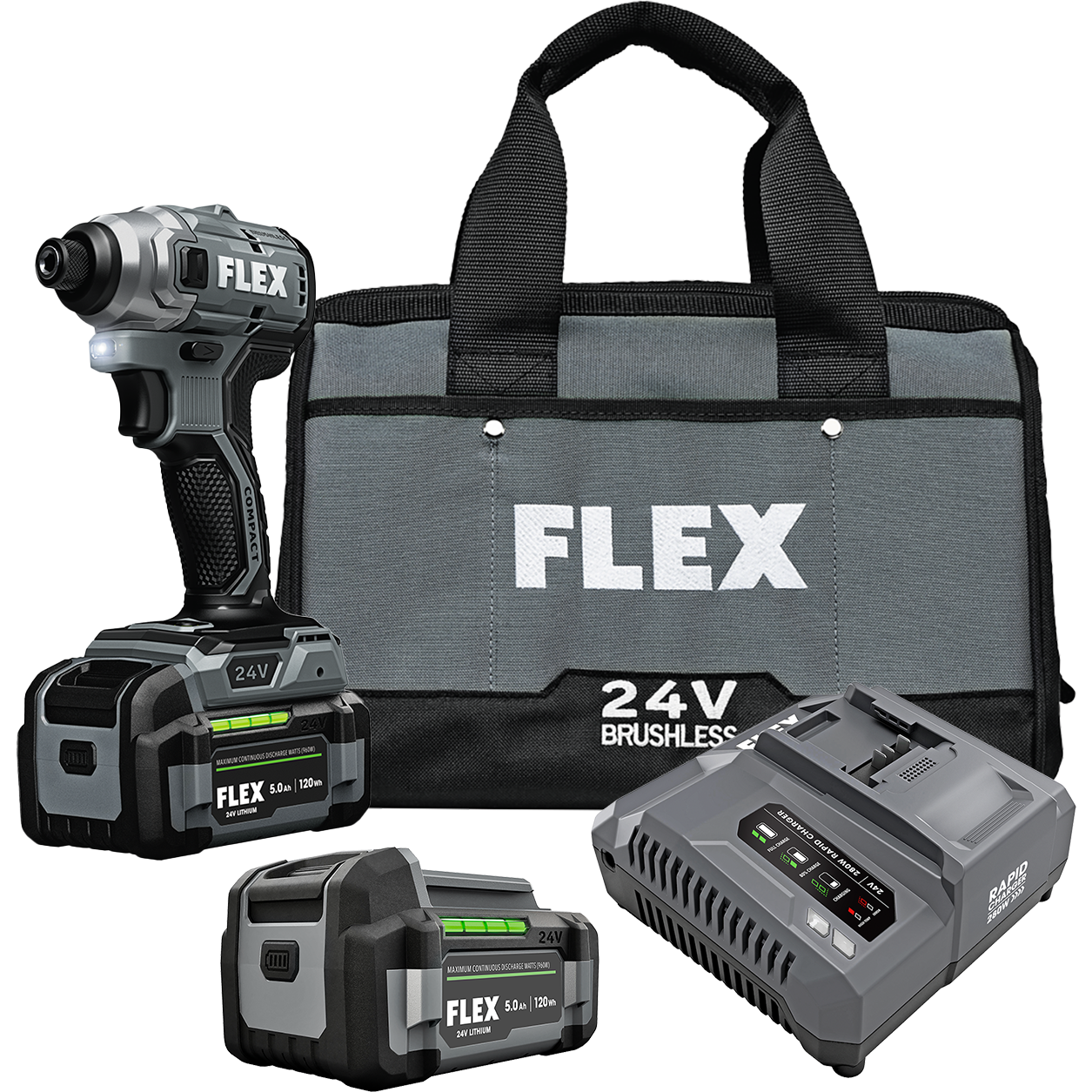 FLEX 24V 5.0Ah 1/4" Hex Brushless Cordless Compact Impact Driver Kit ...