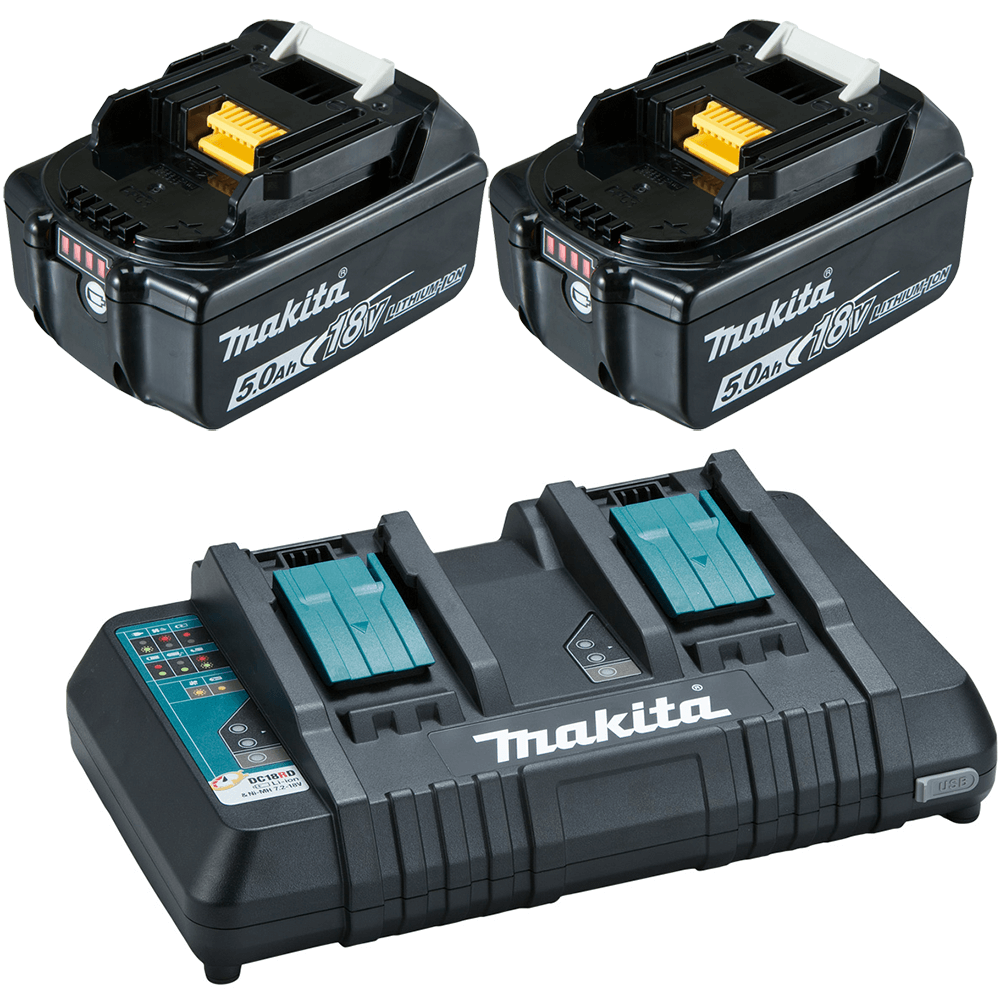 Makita Doppelladegerät Mit 2 Akkus 5ah Makita 18V 2 x 5.0Ah Batteries & Dual Port Charger Kit - 198928-5