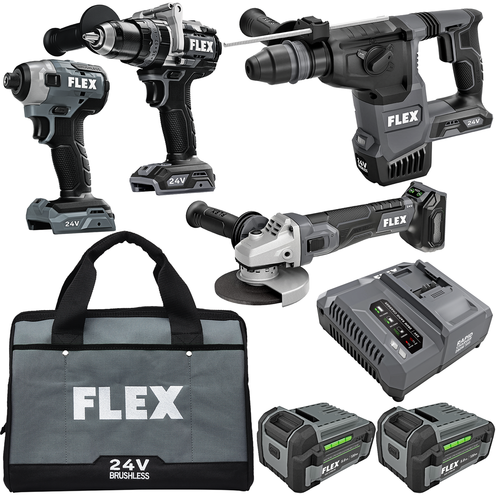 FLEX 24V 5.0Ah Brushless 4 Piece Cordless Combo Kit - FXMA405-2C ...