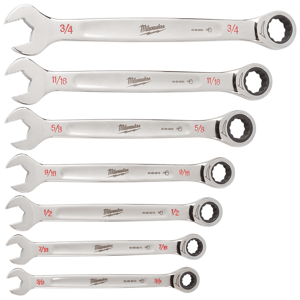 Milwaukee 7 Piece Imperial Ratcheting Combination Wrench Set - 48229406 ...