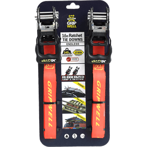 Gripwell 3.6m x 25mm 340kg Heavy Duty Endless Ratchet Tie Down - 2 Pack - PA84018