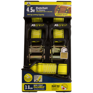 Gripwell Super Heavy Duty 4.5m x 38mm XL 600kg Ratchet Tie Down 2 Pack - PA84008