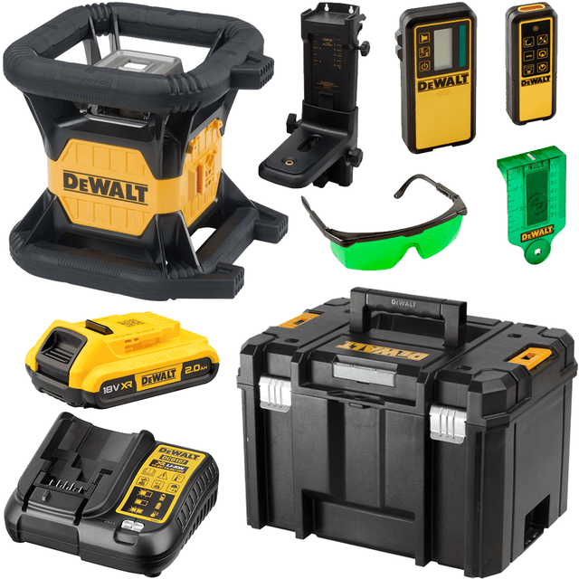 12V MAX Lithium-Ion Cross Line Green Laser Level and TOUGHSYSTEM Tool Box,  12V 2.0Ah Battery, Charger, and Case