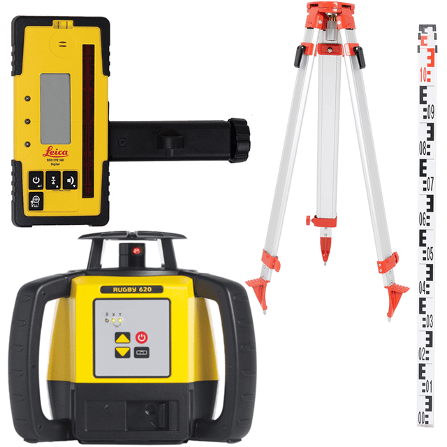 Leica Rugby 620 Rotary Laser Level With Rod-Eye 160 Digital Receiver ...