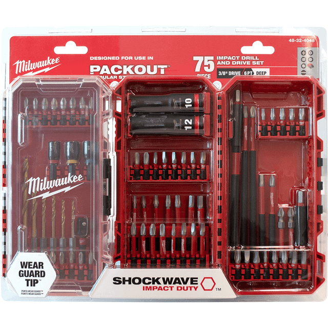 Milwaukee SHOCKWAVE 75 Piece Impact Drill, Driver, & Fastening Bit Set ...