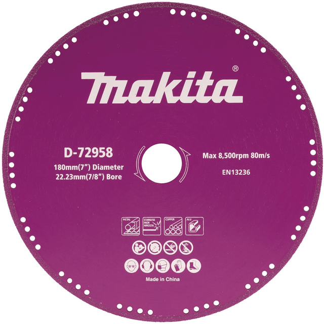 Makita 180mm (7") Metal Cut Vacuum Brazed Diamond Blade D72958