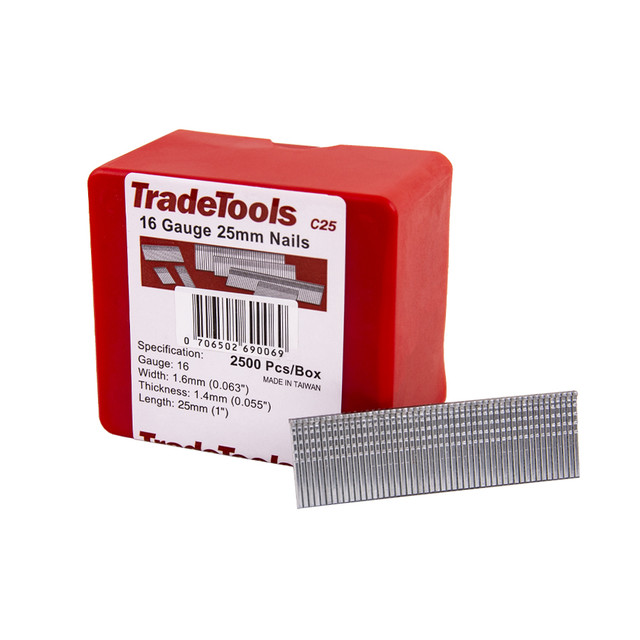 TradeTools C Series 25mm 16 Gauge Brad Nails Box of 2500 C25