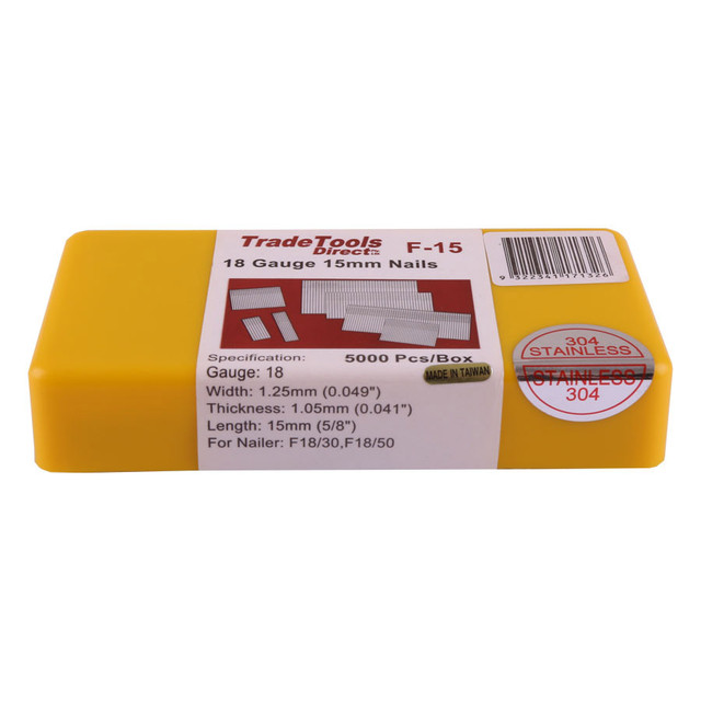 TradeTools C1 Series Stainless Steel 15mm 18 Gauge Brad Nails Box of