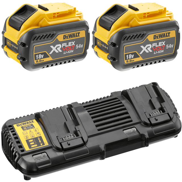 DEWALT XR Universal Dual Port Charger with 54V 9Ah Batteries