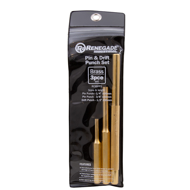 Renegade Industrial 3 Piece Brass Pin Punch Set - RI3BPPS | TradeTools