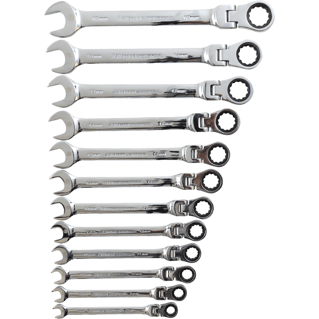 Professional Flex-Head Metric Ratcheting Combination Wrench, 12-Piece