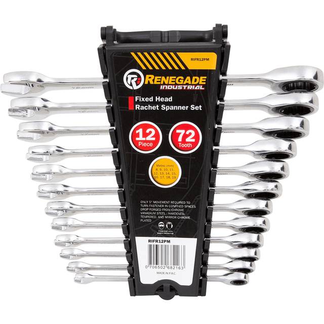 Renegade Industrial 12 Piece Metric Fixed Head Ratchet Spanners Set -  RIFR12PM