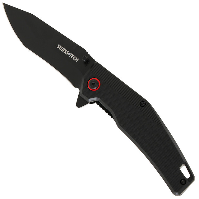 Swiss Tech 88mm (3.5) Black Stainless Steel Folding Pocket Knife -  ST014002