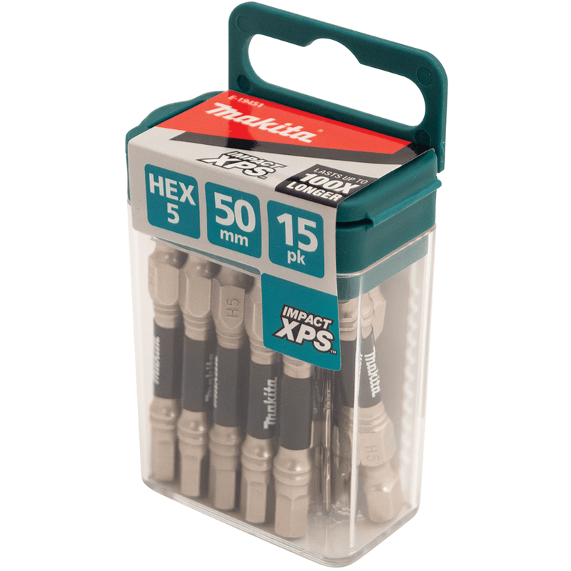 Makita Impact XPS HEX5 x 50mm Power Bits - 15 Pack - E-19451 | TradeTools