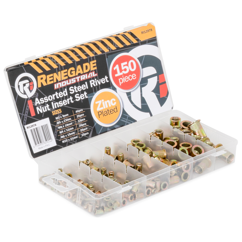 Renegade Industrial 150 Piece Assorted Steel Rivet Nut Insert Set ...