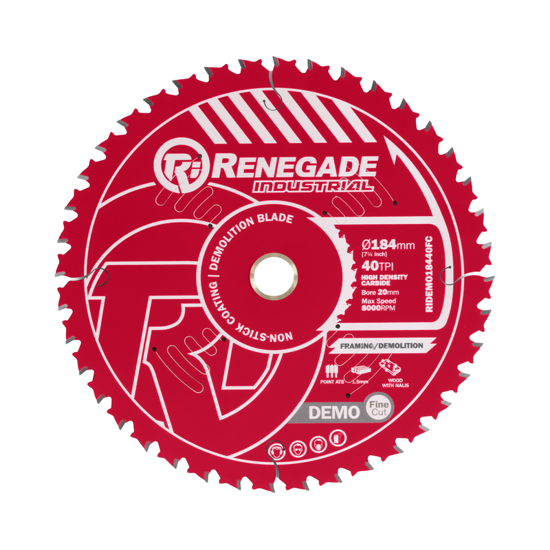 Renegade Industrial 184mm (7-1/4") x 40T Teflon Coated Fine Cut ...