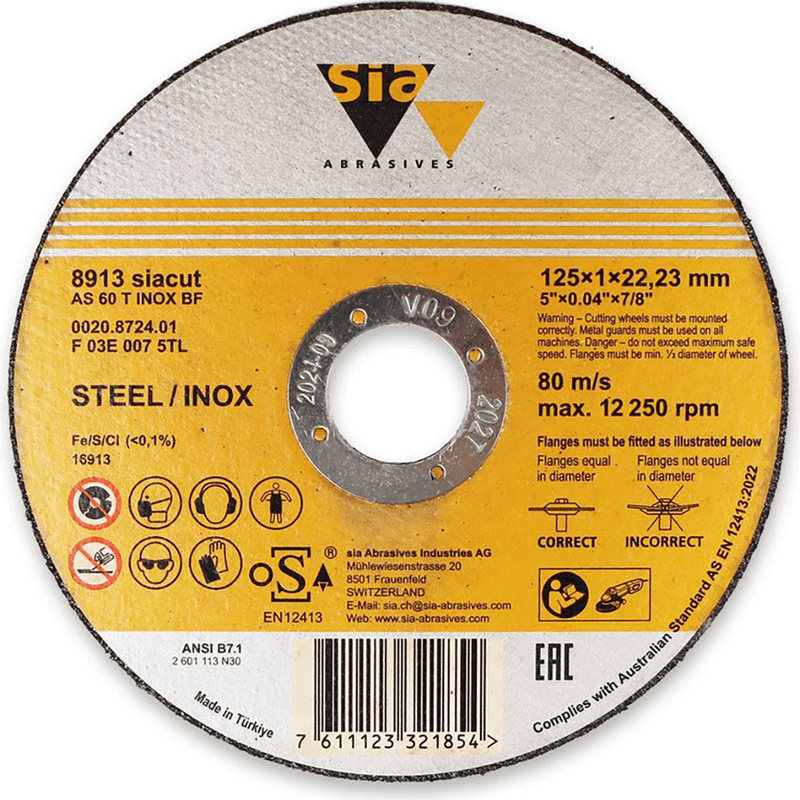 Sia Abrasives 125mm x 1mm x 22.23mm 8913 Siacut Stainless Steel/Inox ...