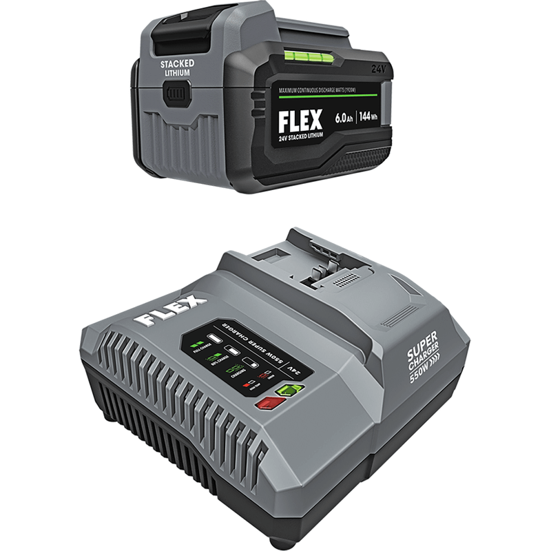 FLEX 24V 6.0Ah Stacked Lithium Battery & Super Charger Starter Pack ...