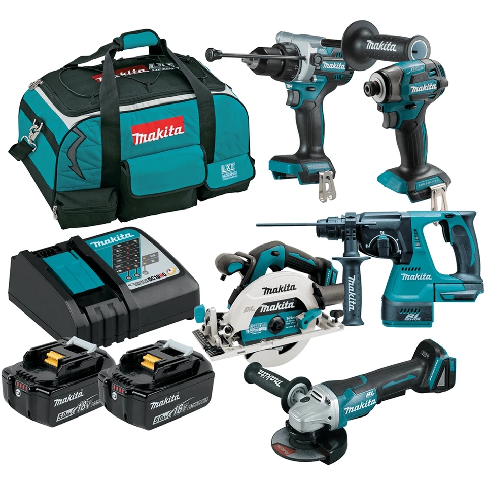 Makita 18V 5.0Ah Brushless Cordless 5 Piece Combo Kit - DLX5101TX1 ...