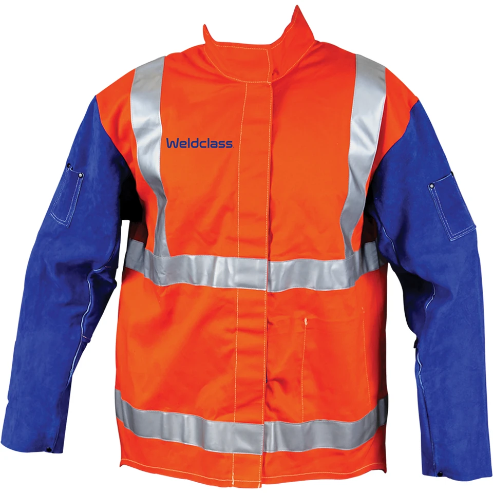 Weldclass PROMAX HV2 Hi-Vis FR Welding Jacket with Leather Sleeves & Harness Flap, Size 3XL