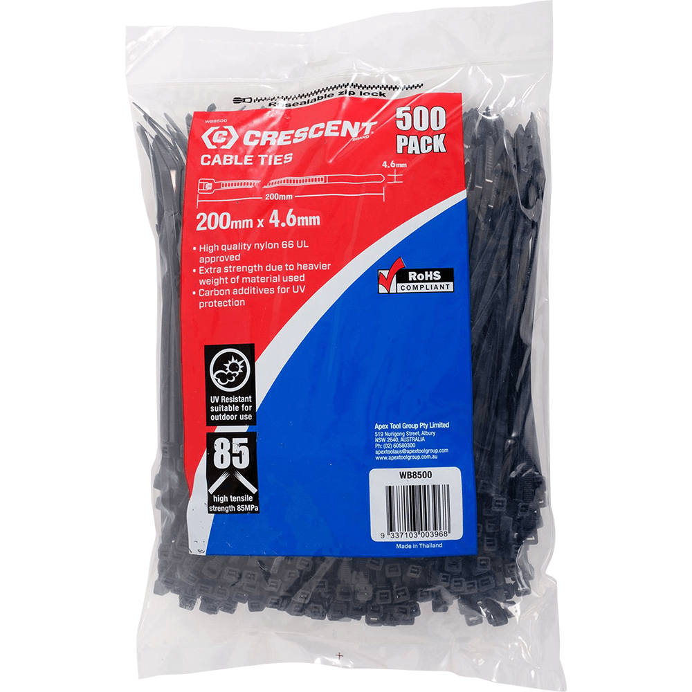 CRESCENT 300mm x 4.8mm Black Cable Ties - 500 Pack - Bunnings Australia