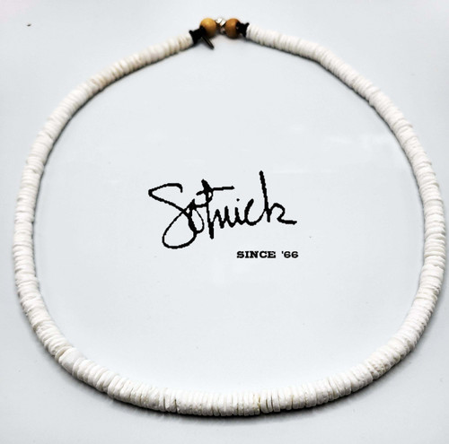 MNL511 Classic, 18 Inch, Solid White Puka Shell Necklace