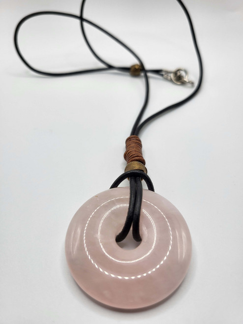 NL119   26-28 Inch Distressed Leather Round, Rose 30 MM Pendant . See Color and Pattern Options