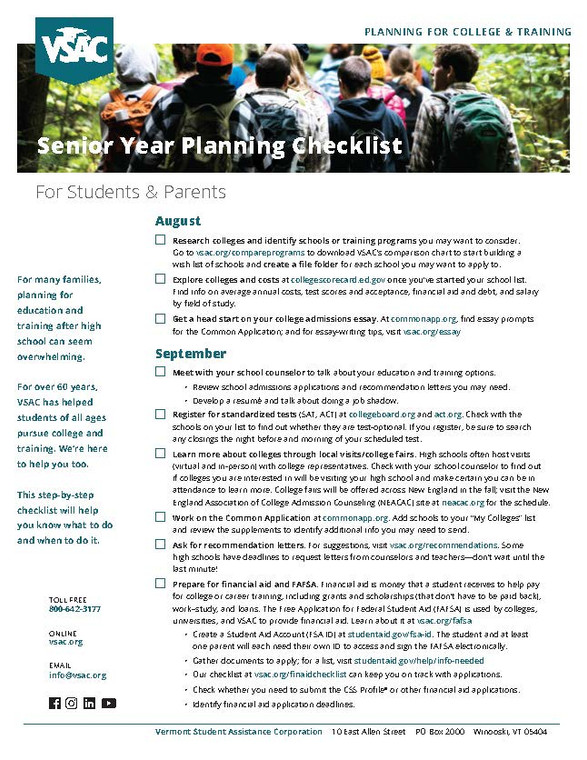 Senior Year Month-By-Month Planning Checklist