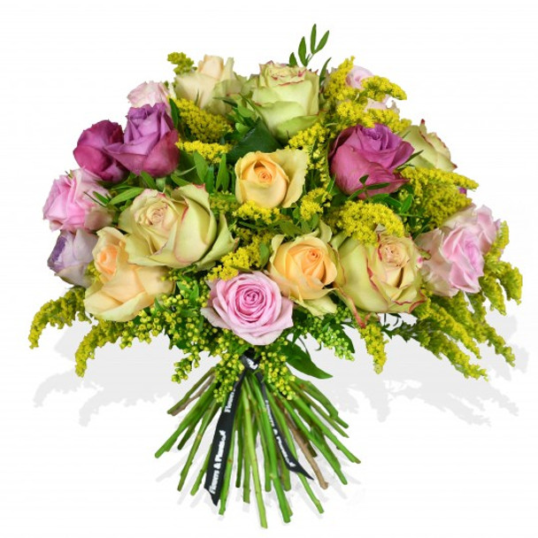 flower arrangement made with roses and solidago