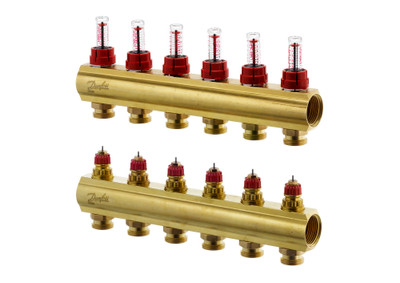 Danfoss 088U0527 Manifold FHF-F, Brass, Number of heating manifold connections [loops] [Max]: 6, 6 bar