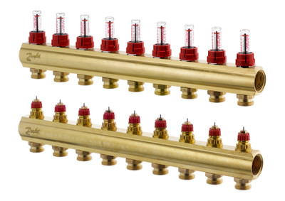 Danfoss 088U0530 Manifold FHF-F, Brass, Number of heating manifold connections [loops] [Max]: 9, 6 bar