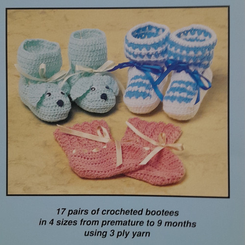 Want to make some bootees for a baby in your life, but you don't knit? This book might help! Easy Crocheted Bootees contains patterns to crochet 17 different pairs of bootees, with an option to make them in 4 different sizes to suit premature infants and babies up to 9 months old. 