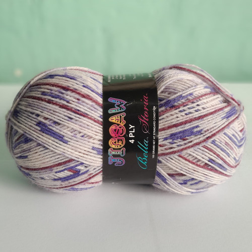 This colourful Italian sock yarn is 75% Wool and 25% Nylon. Each 100g ball contains approximately 420m of yarn and will make one pair of adult-sized socks. Jigsaw is machine washable and requires 2.75mm needles and hooks.