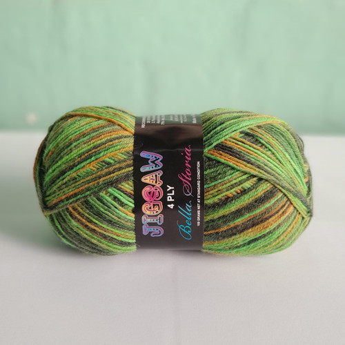 This colourful Italian sock yarn is 75% Wool and 25% Nylon. Each 100g ball contains approximately 420m of yarn and will make one pair of adult-sized socks. Jigsaw is machine washable and requires 2.75mm needles and hooks.