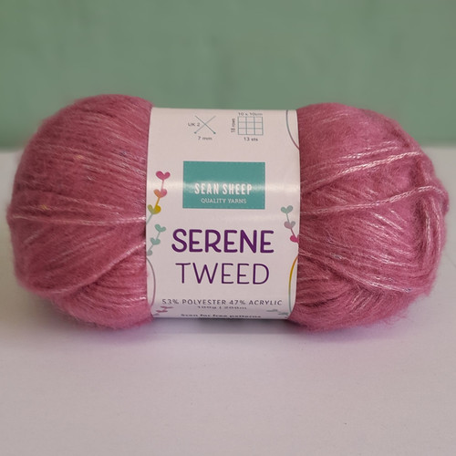 Light, soft and fluffy, Serene Tweed is a funky chainette yarn made from 53% Polyester and 47% Acrylic. Each 100g ball has a yardage of 200m, and requires 7mm hooks and needles to work with. Serene Tweed is hand wash only.