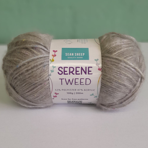 Light, soft and fluffy, Serene Tweed is a funky chainette yarn made from 53% Polyester and 47% Acrylic. Each 100g ball has a yardage of 200m, and requires 7mm hooks and needles to work with. Serene Tweed is hand wash only.