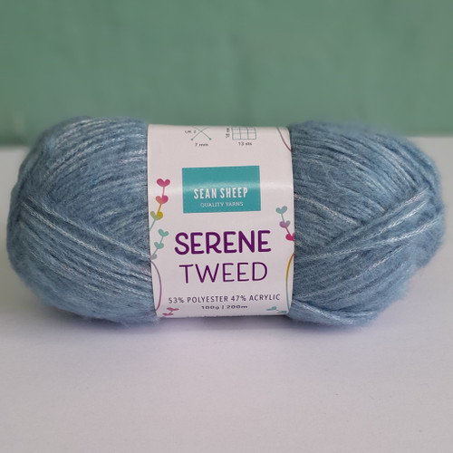 Light, soft and fluffy, Serene Tweed is a funky chainette yarn made from 53% Polyester and 47% Acrylic. Each 100g ball has a yardage of 200m, and requires 7mm hooks and needles to work with. Serene Tweed is hand wash only.