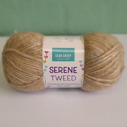 Light, soft and fluffy, Serene Tweed is a funky chainette yarn made from 53% Polyester and 47% Acrylic. Each 100g ball has a yardage of 200m, and requires 7mm hooks and needles to work with. Serene Tweed is hand wash only.