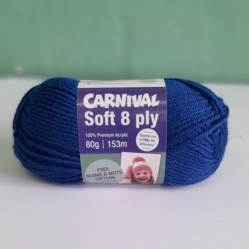 Carnival Soft is a machine washable, 100% premium acrylic, with each 80g ball containing 153m of yarn. A free children's beanie and mitts pattern can be found on the reverse of each ball band.