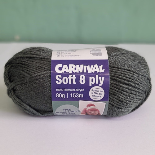 Carnival Soft is a machine washable, 100% premium acrylic, with each 80g ball containing 153m of yarn. A free children's beanie and mitts pattern can be found on the reverse of each ball band.