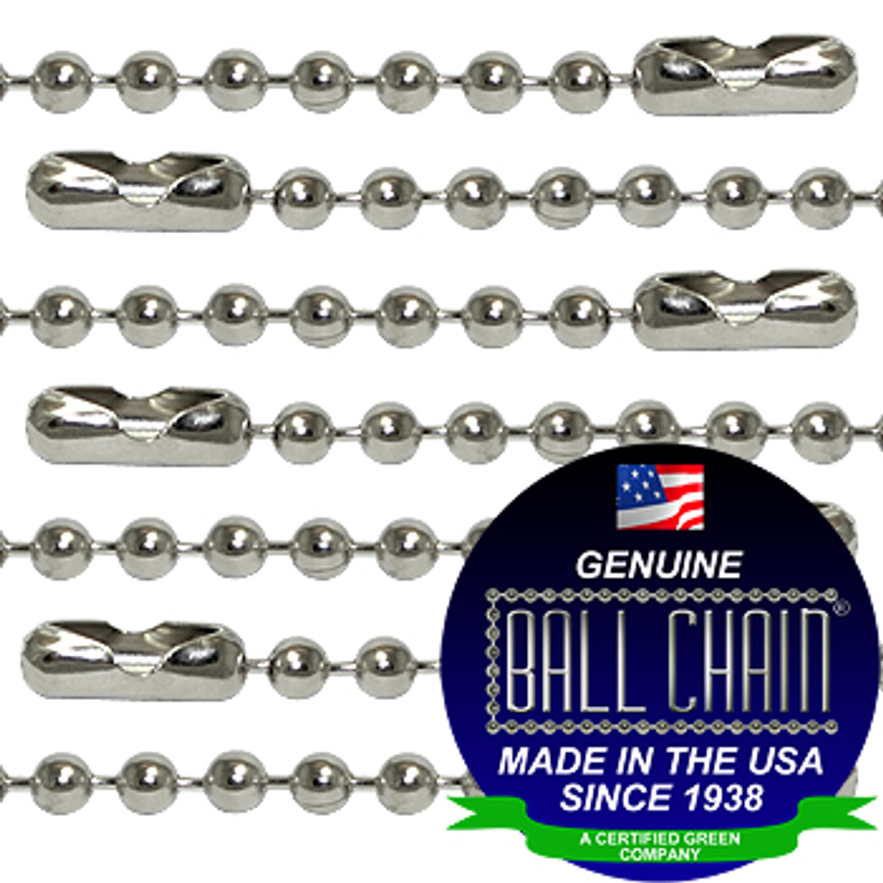 #1 Nickel Plated Steel Ball Chains with Connector - 18 Inch Length