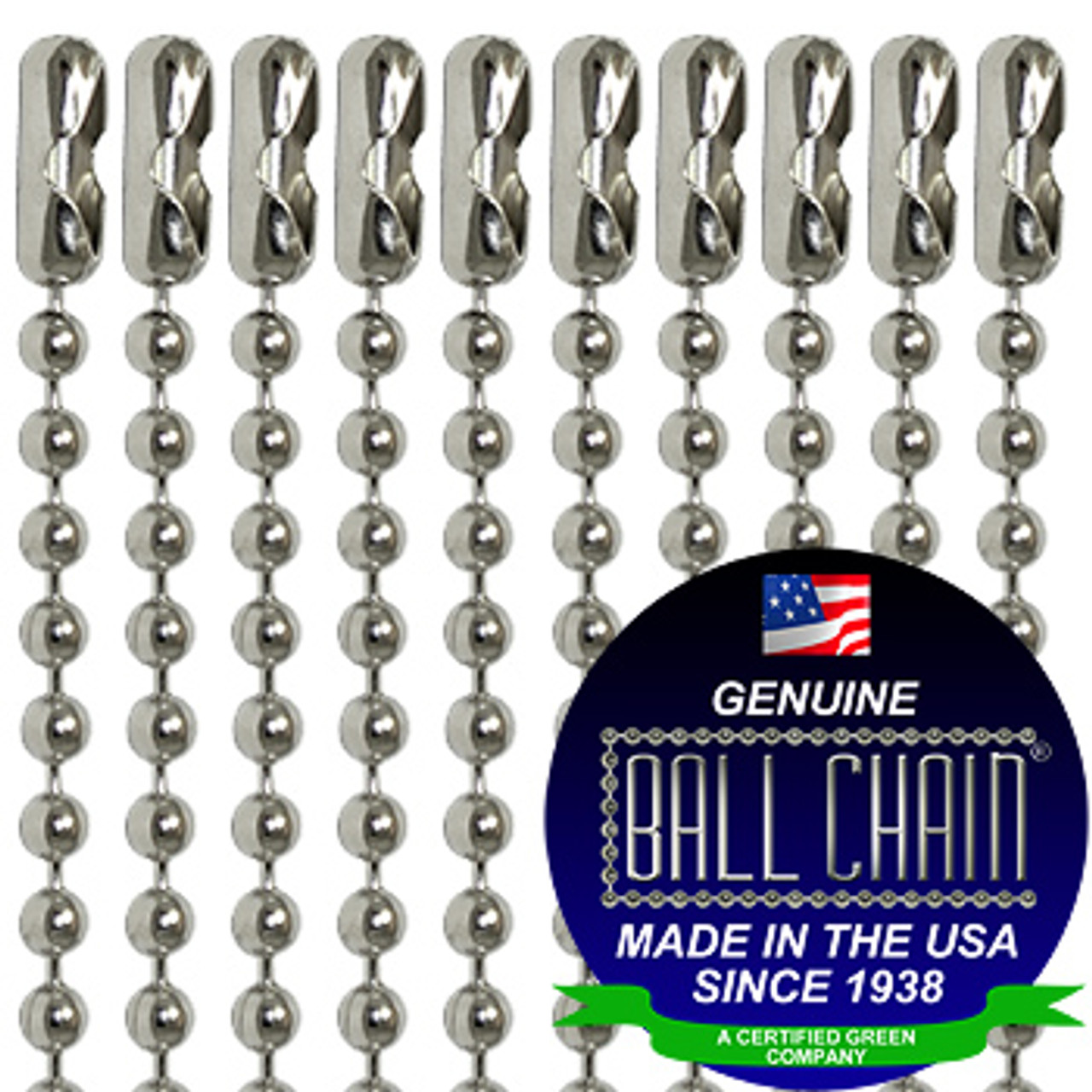 #3 Nickel Plated Steel Ball Chains with Connector - 24 Inch Length. 24 inch nickel plated steel ball chain necklaces.