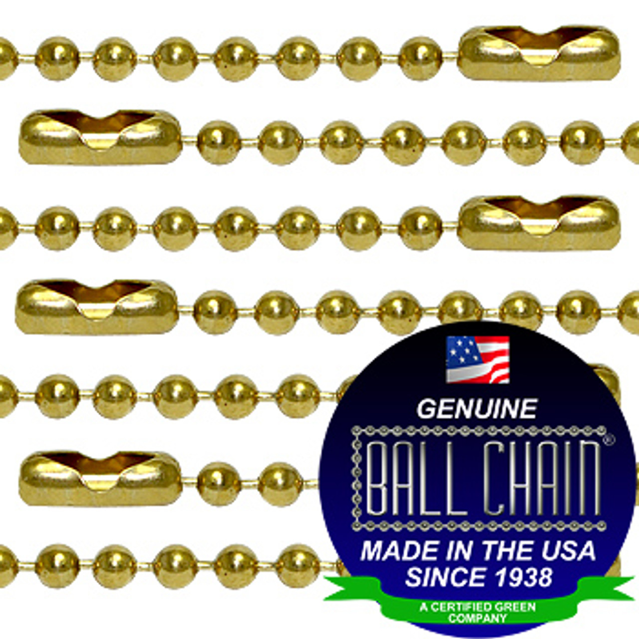 #6 Brass Plated Steel Ball Chains with Connector - 12 Inch Length