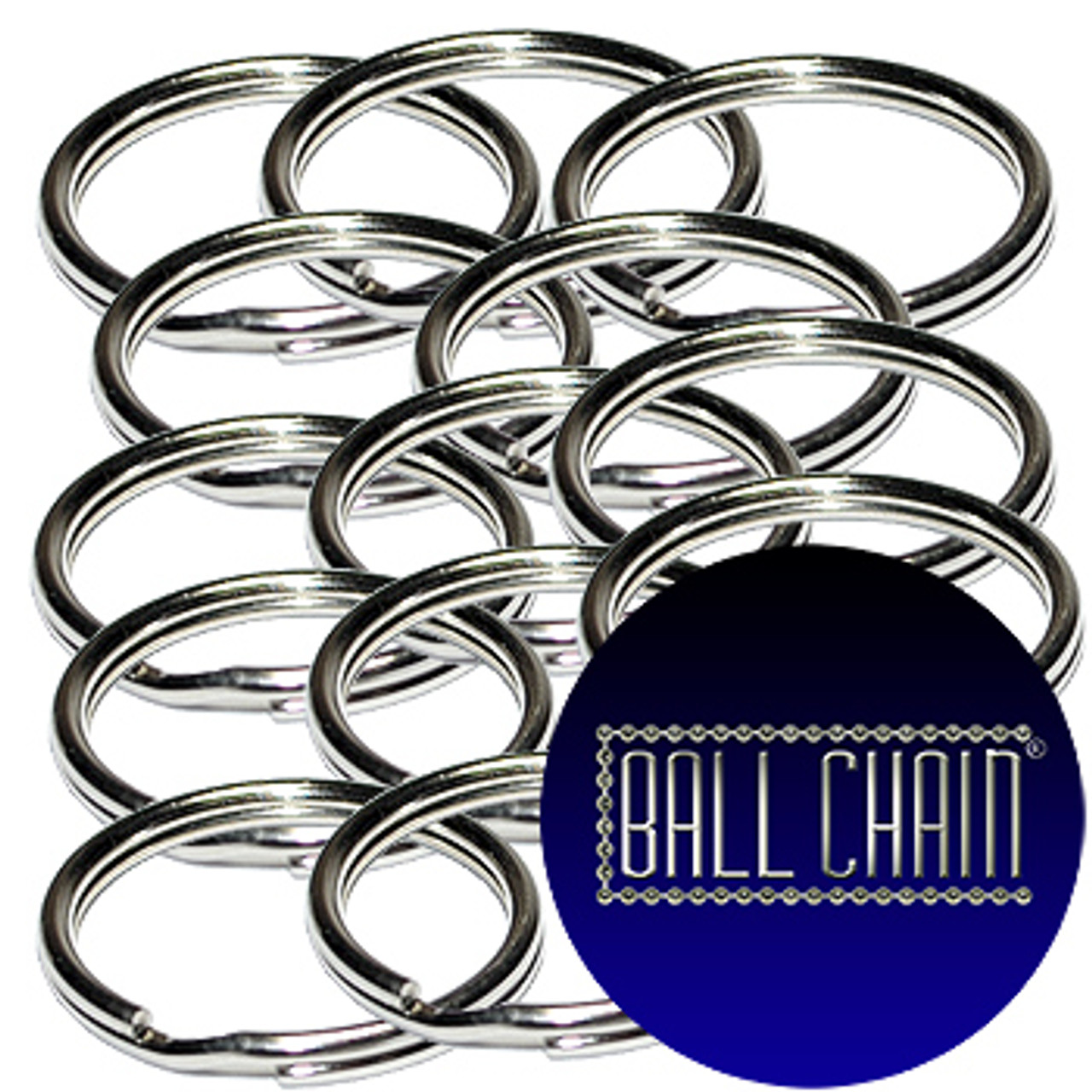 28mm Nickel Plated Steel Split Key Rings sold in bulk at low wholesale prices.