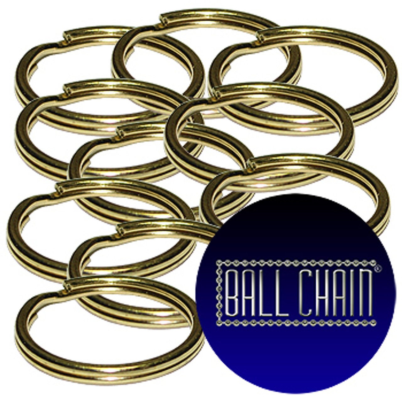 Bulk 24 mm Brass Plated Steel Split Key Rings sold at low factory direct prices by Ball Chain Manufacturing Corp. Inc. 