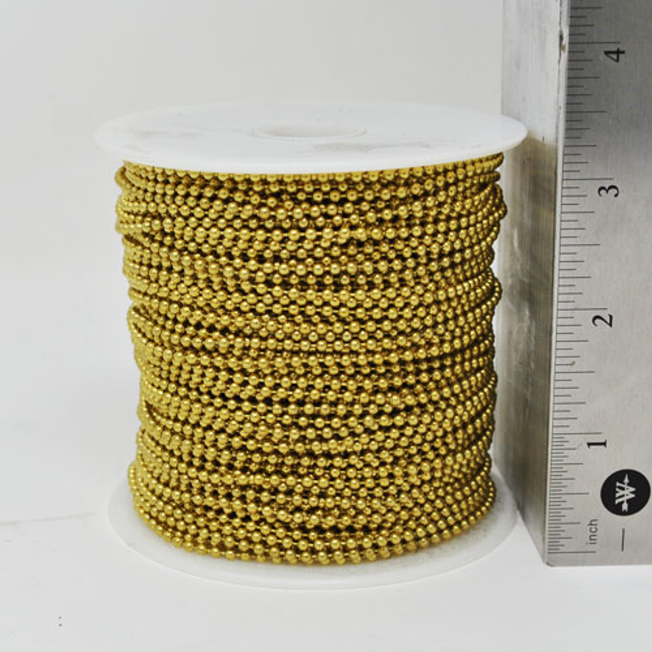 #3 or 2.4mm diameter yellow brass ball chain spool with a length of 250 feet. This is common size for crafter's and non industrial purchasers.