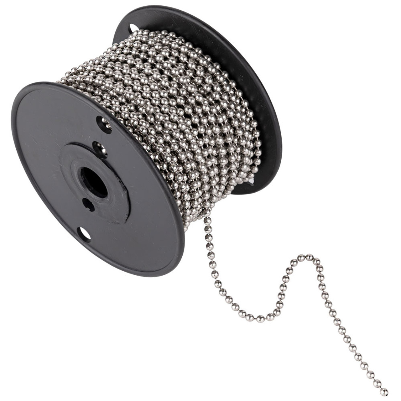 #10 stainless steel ball chain roll with chain hanging off of spool.