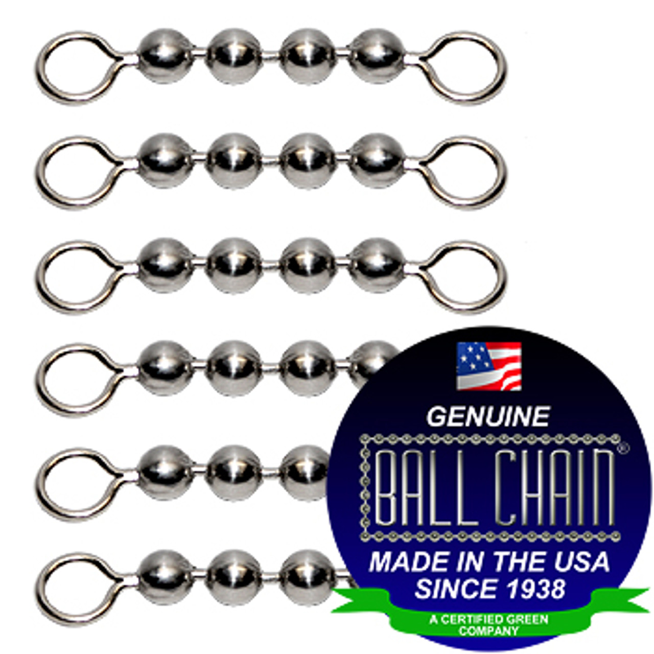 #6 Stainless Steel Ball Chain Fishing Swivels - 4 Ball Length