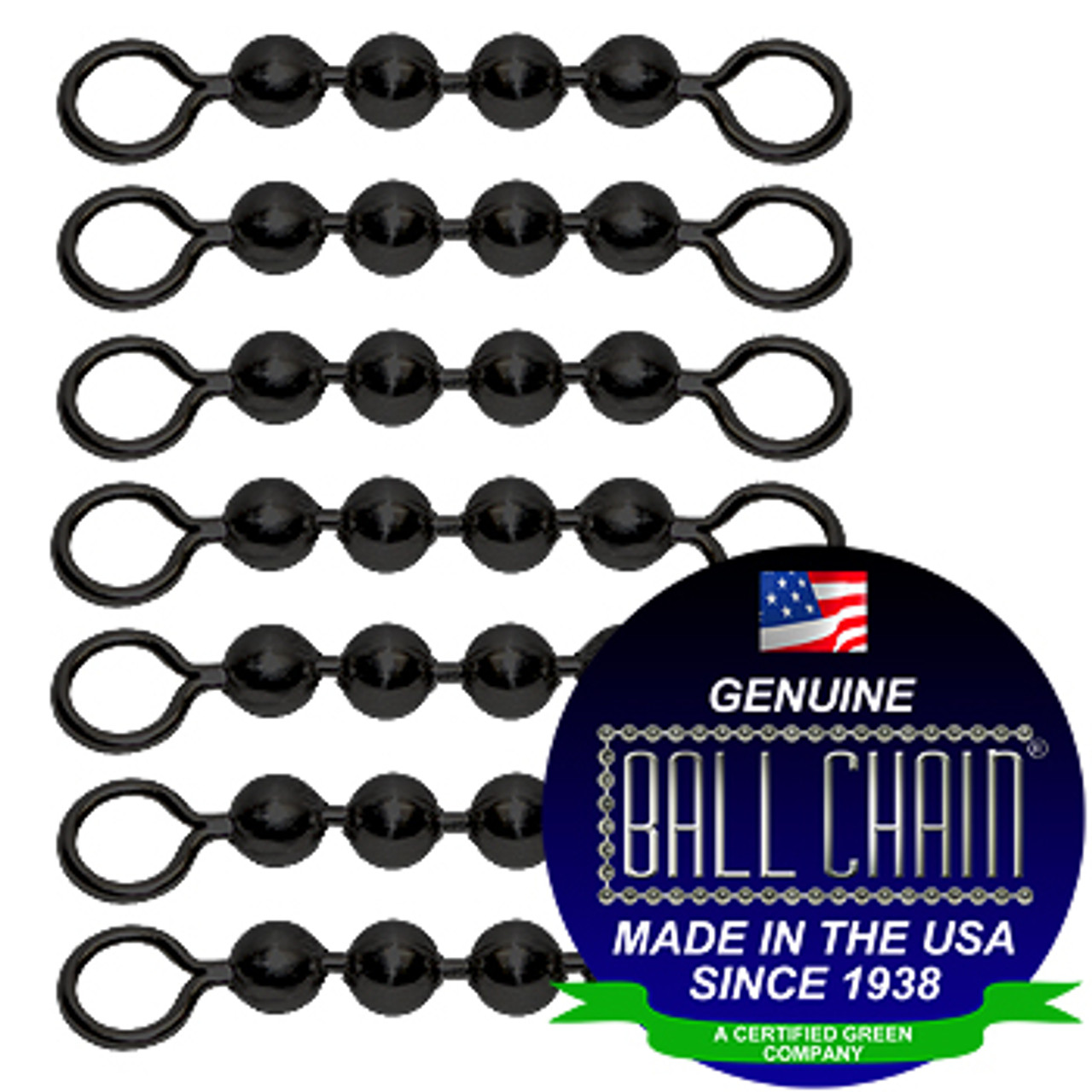 #10 Black Coated Ball Chain Fishing Swivels - 4 Ball Length - Ball