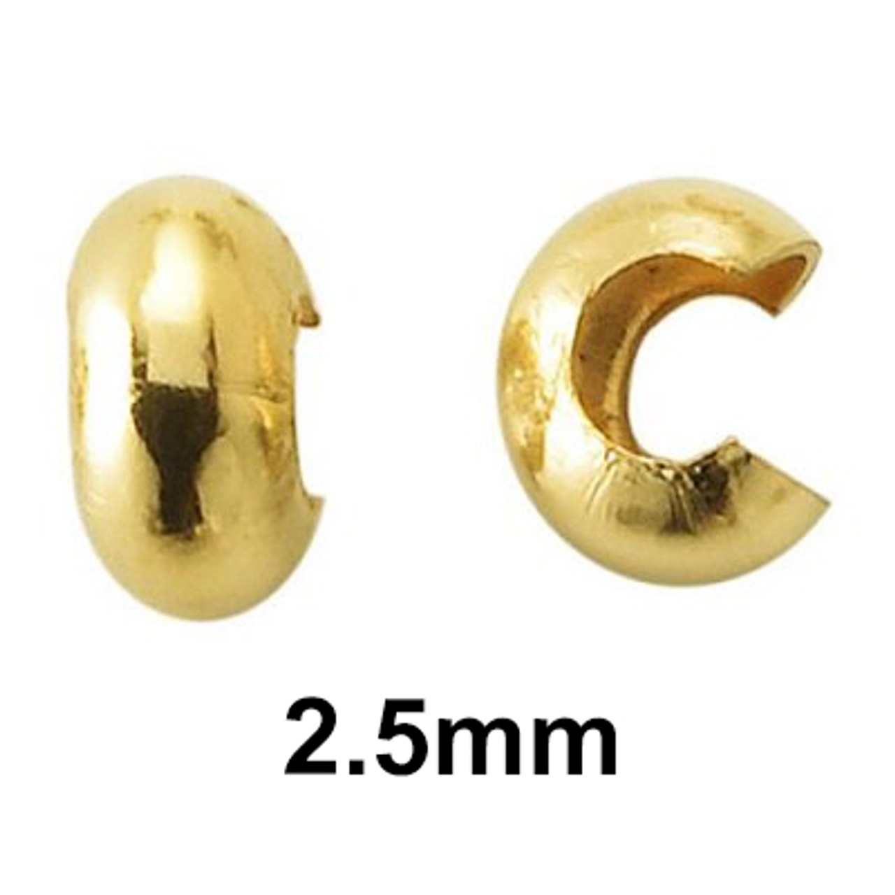 2.5mm 12k gold filled crimp covers aka open balls. Perfect for the DIYer and custom jewelery maker.